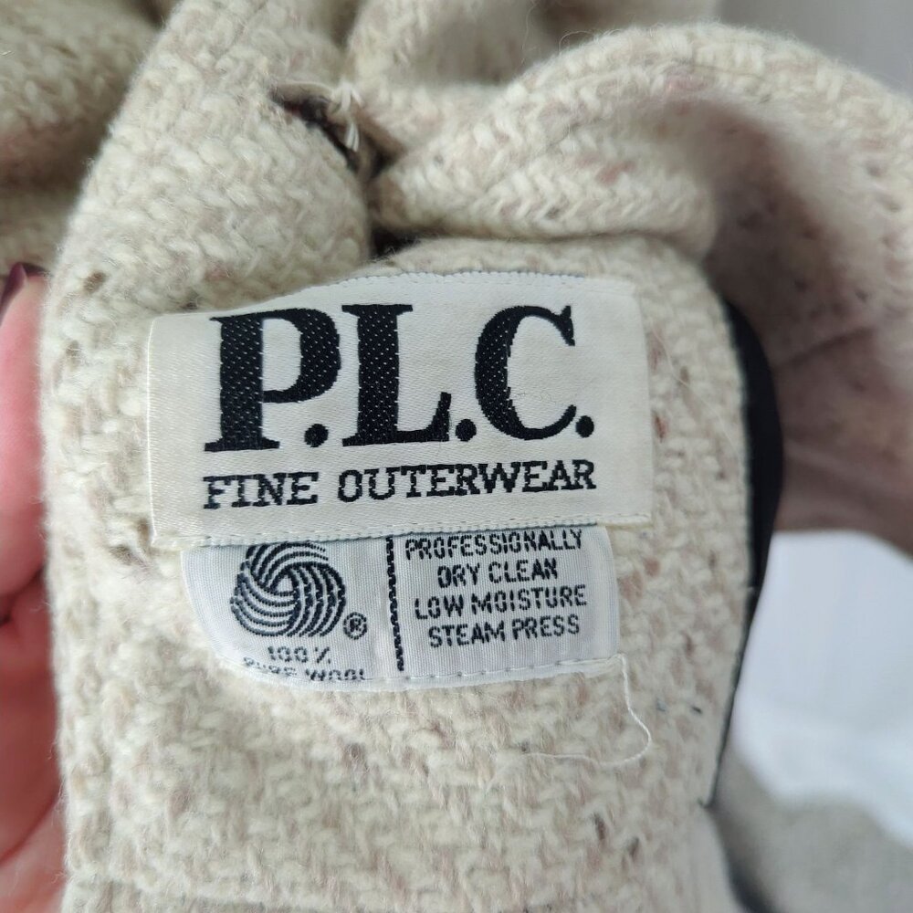 Vintage 80s Cream Tweed Pea Coat Medium PLC Wool Short Oatmeal - Picture 10 of 12